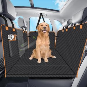 Dog Car Seat Cover for Back Seat, Hard Bottom Holds 420lbs Dog Hammock for Cars SUVs Trucks, Easy to Clean, Waterproof Scratch-Proof Nonslip Backseat Extender for Dogs (Black)