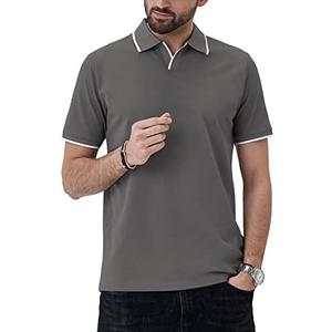 Aiyino Men's Muscle V Neck Polo Shirts Slim Fit Short Sleeve Cotton Golf T-Shirts Ribbed Knit Soft Tees, Small