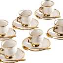 White gold ceramic coffee mug and tray set, 18-piece set of 3.5 oz small coffee cups, coffee mug sets, teacup and sets, adult tea set sets, tea party sets suitable for cappuccino, latte, mocha
