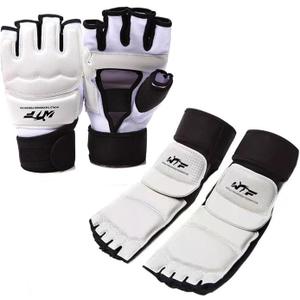 Karate Boxing Half-Finger Gloves and Foot Guards, Taekwondo Karate Gloves & Sparring Gear Foot Protector Set, Kit for Martial, Punch Bag Kickboxing, Competition Sparring Gear (M)