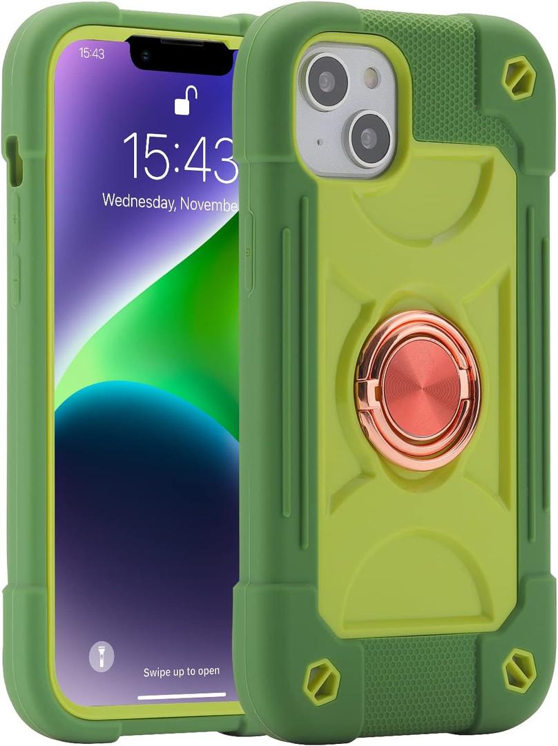 MARKILL Compatible with iPhone 14 Plus Case 6.7 Inch with 360 Degree Rotate Ring Stand, Military Grade Drop Protection Full Body Rugged Heavy Duty Protective Cover for iPhone 14 Plus. (Avocado)