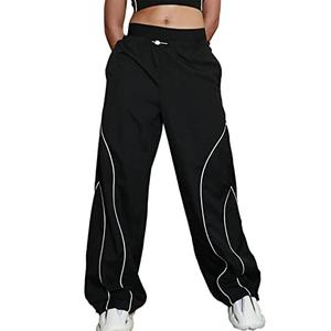 Zontroldy Cargo Pants Women Parachute Pants Y2K Baggy Casual High Waist Wide Leg Track Pants Streetwear(0946-Black-M)