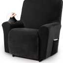 Asnomy Recliner Chair Covers Lazy Boy Recliner Covers with Pockets Stretch Velvet Couch Cover Slipcovers 1-Piece Furniture Protector for Dogs Cats(Recliner,Black)