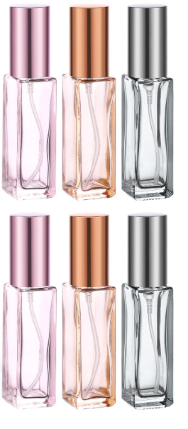 Segbeauty Mini Perfume Refillable Bottle, 6 Pack 10ML Cologne Travel Bottle Set, Empty Glass Perfume Atomizer (Pink Gray Orange)