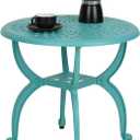YKSY&YKSY Jardin DE Centennial Cast Aluminum Outdoor Side Table,Anti-Rust Outdoor End Table,Patio Coffee Bistro Table for Indoor,Garden,Porch,Balcony(Round Blue)
