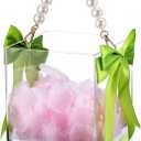 SiliFine 1 Pc Wedding Flower Girl Baskets with Cute Pearl Handle and Ribbon Bow Acrylic Baskets Petal Holder for Flower Girls for Confetti, Wedding Bridal Ceremony Baby Shower Decoration