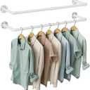OROPY Industrial Pipe Clothes Rack Wall Mounted Set of 2, 38.4 inches Heavy Duty Iron Pipe Clothing Garment Rail, Multi-Purpose Clothing Hanging Rod for Laundry Room and Closet Storage, White
