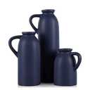 Blue Ceramic Vase with Handles Set - 3 Matte Blue Jug Vases, Farmhouse Country Flower Vase Home Decor, Living Room Decoration, Table Decoration, Fireplace Decor, and Entrance Decorations Centerpieces