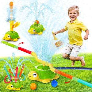 VATOS 4-in-1 Turtle Water Sprinkler for Kids, Outdoor Toys with Snail Splash, Ring Toss, Catch Ball Game & Hurdle Play, 360Roating Spray Summer Fun Backyard Garden Lawn for Toddlers Kids Boys 3-8 (Green)
