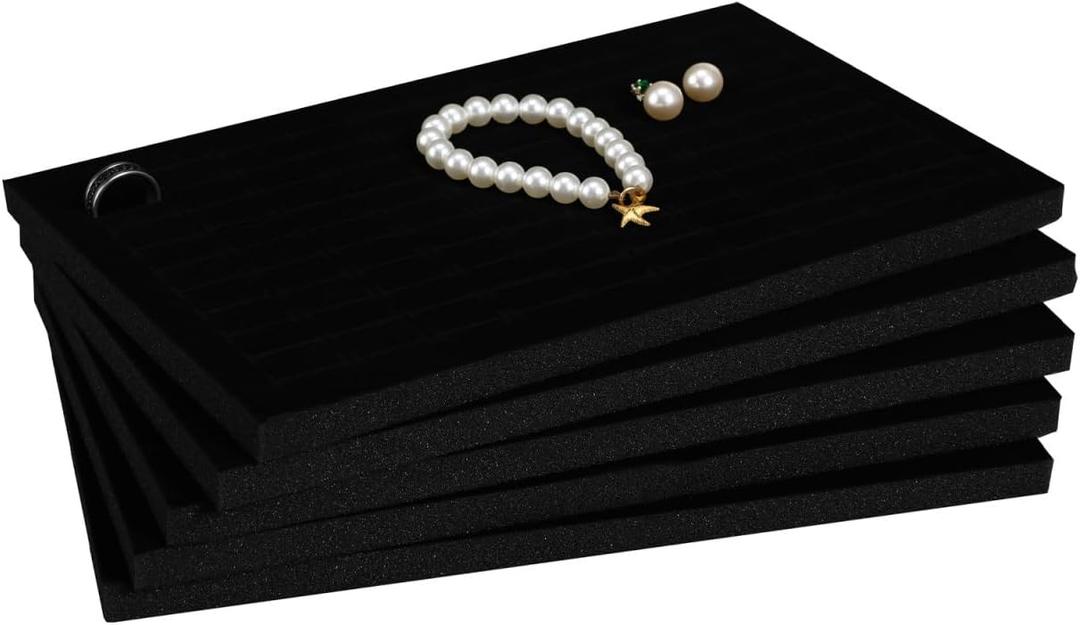 DOITOOL Black Velvet Ring Organizer Foams, 5 Pack Jewelry Box Foams Inserts for Earrings, Sponge Holder Pad, Storage Showcase Display Tray for Jewelry Showcase, Storage Display (11x7in)