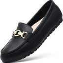 Loafers for Women Business Casual Shoes Comfortable & Lightweight Penny Loafers Slip On Work Flats (9.5 Wide, Black Napa Leather)