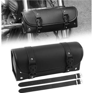 Leather Motorcycle Handlebar Bag,Large Capacity Front Fork Bag for Motorcycle Storing Umbrellas,Phones,Keys,Stylish Motorcycles Tool Bags with Adjustable Mounting Straps