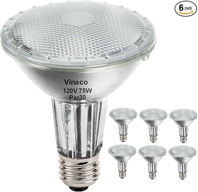 Vinaco PAR30 Long Neck 75W, 5 Pack Long Lasting PAR30 Halogen Flood Light Warm White 2800K, PAR30 Dimmable, High Output par30 Flood Light Bulb 120V with E26 Base for Indoor/Outdoor