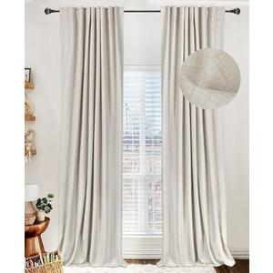 100% Blackout Shield Linen Blackout Curtains for Bedroom 96 Inches Long, Back Tab/Rod Pocket Living Room Drapes, Thermal Insulated Blackout Curtains 2 Panels Set, 50" W x 96" L, Cream