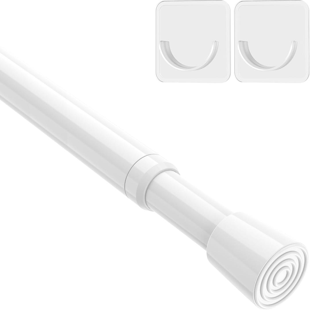 Spring Tension Curtain Rod for Windows 26 to 39 inch White Small Tension Rod Adjustable Spring Curtain Rods No Drilling Short Tension Rod for Kitchen, Closet, Bathroom, Bookshelf