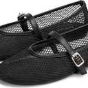 Mesh Ballet Flats for Women Round Toe Mary Jane Shoes Sexy Fishnet Trendy Dressy Ballerina Flat Shoes (7, Black)