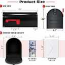 Mailbox with Random Assorted 6 Magnetic Mailbox Covers, Die-Cast Metal Post Mount Mailbox, Black Large Capacity Outdoor Mailbox,  Spacious 19" × 8.7" × 7" interior fits letters, magazines, and small packages, Fits standard 4×4 posts