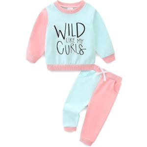 Toddler Baby Girl Clothes Fall Winter Long Sleeve Sweatshirt with Pants Set Girls Cute Print Outfits 6M-4Years (3-4T, Wild Green)