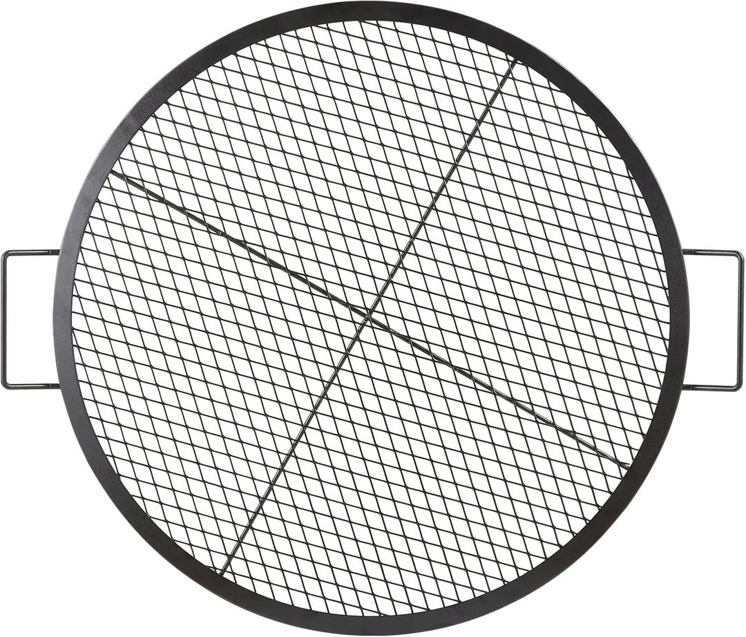 VEVOR X-Marks Fire Pit Grill Grate, Round Cooking Grate, Heavy Duty Steel Campfire BBQ Grill Grid with Handle and Support X Wire, Portable Camping Cookware for Outside Party & Gathering, 30 Inch Black