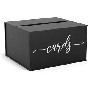 Heather & Willow Rustic Wooden Card Box with Lid | Wedding & Baby Shower Decoration - Black