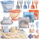Dreamon 3 Pack Beach Toys Set for Kids 3-10, Collapsible Sand Buckets with Beach Molds and Mesh Bag, Sandbox Travel Toys Beach Vacation Essentials, Camping Gear, Fishing (Blue/Grey/Orange)