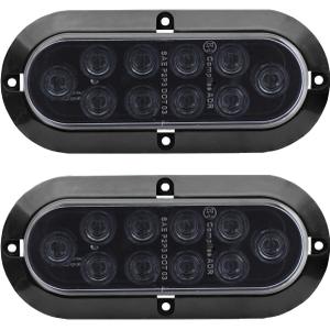 TMH 6" Oval Smoked Lens/Red LED Trailer Tail Light Surface Mount 10 LED Waterproof Stop Brake Turn Trailer Lights for Truck RV Bus Lorry Low-High Brightness 12V DC, 2PCS