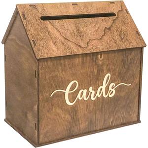 Cregugua Rustic Wooden Card box 12x12x7 Inch House Shaped Gift Card Box for Wedding Birthday Baby Shower Graduation Party