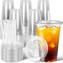 Ginkgo 50 Pack 24 oz Clear Plastic Cups with Lids and Straws, Sturdy & Leak-Proof Disposable Iced Coffee Cups for Lemonade, Smoothies & Cold Drinks