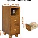 Narrow Nightstand with 2 Drawers, 10" Small Solid Wood Night Stand with Open Shelf, Walnut Mid Century Modern Nightstand, Slim Bedside Table for Small Spaces, Bedroom, Study, Office, 9.7*15*25.8 Inch