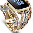 Compatible with Apple Watch Band 40mm for Women, Boho Bracelet for Apple Watch 38mm 41mm, Multilayer Leather Wrap Braided Strap for iWatch Series 10(42mm)/9/8/7/6/5/4/3/2/1/SE Gold