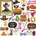 33pcs Western Cowboy Cowgirl Photo Booth Props, Wild West Themed Party Decoration, Texas Theme Props with Wanted Sign for Country Party, Cowgirl Bachelorette Party, Rustic Party, Cowboy Party Supplies