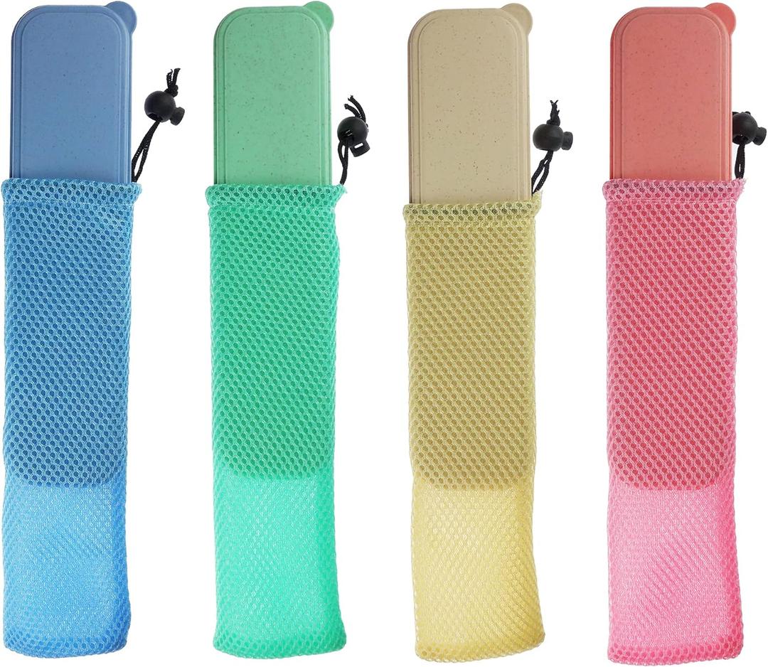 4 Pack Portable Travel Tableware Storage Box Case for Cutlery Kit (Blue Green Beige Pink)