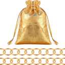 Chalyna 20 Pcs Toy Gold Power Rings Metal Game Figure Display Dream Catcher Rings with Drawstring Organza Bags(1.2 x 1 Inch,Gold)