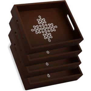 Coffee Table Tray with Handles, Return Gifts for Pooja, Return Gifts for Housewarming, Return Gifts, Indian Return Gifts, Indian Return Gifts for Pooja Bulk - 10" X 8" X 2" Size (4, Brown)