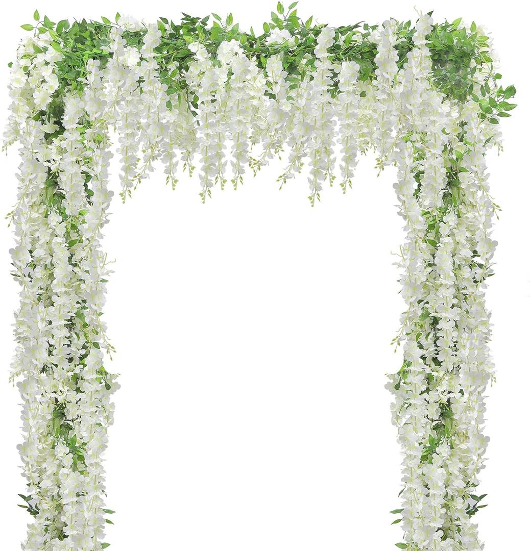 U'Artlines 20Pcs 7.2 Ft/Piece Artificial Wisteria Garland Silk Fake White Wisteria Flowers Hanging Greenery Vines Garlands Rattan for Home Garden Wedding Arch Party Indoor Outdoor Decor