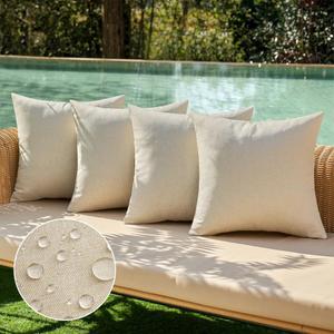 MIULEE Pack of 4 Decorative Outdoor Throw Pillow Covers Linen Waterproof Pillow Covers Farmhouse Cushion Cases for Patio Garden Tent Balcony Couch Sofa 16x16 inch Beige