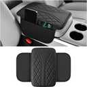 Car Center Console Cover, Leather Vehicle Armrest Box Pad with 2 Storage Bags, Automotive Interior Arm Rest Cushion Protector Accessories, Universal for SUV Sedan Truck (Black)
