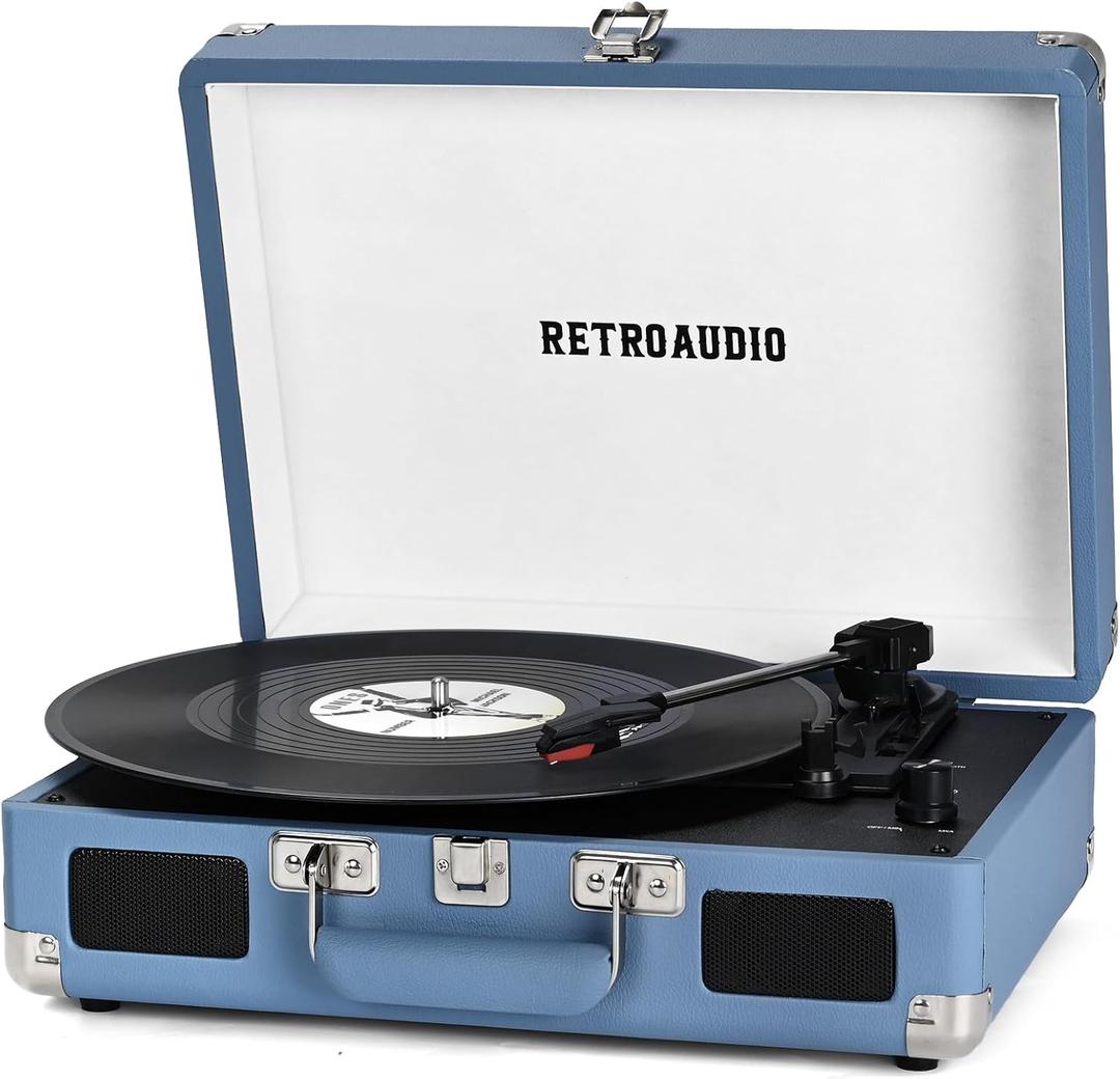 Vinyl Record Player Bluetooth Vintage Portable Suitcase Turntable with Builtin Speakers 3Speed BeltDriven Record Player Support RCA Output and Headphone Output