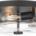 Flush Mount Ceiling Light with Clear Glass Shade, 3-Light Indoor Outdoor Farmhouse Lighting Flush Mount Lights for Kitchen Bedroom Porch Living Dining Room (Black)