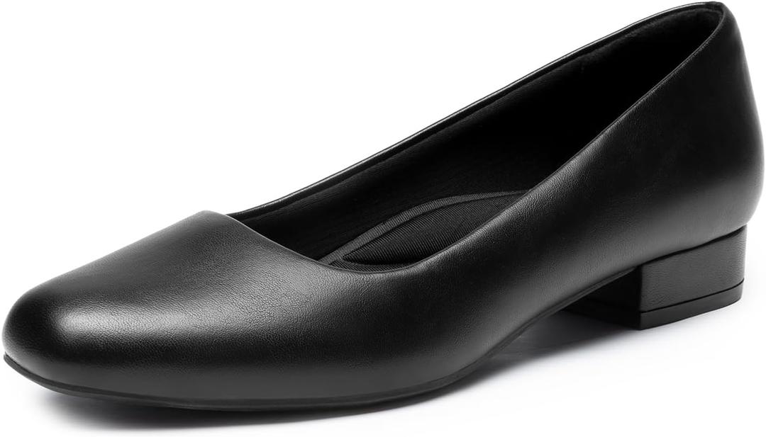 DREAM PAIRS Women's Pumps Low Chunky Closed Toe Heels for Women Comfortable Casual Slip On Dress Shoes for Wedding Work Office Party, Size 9.5, Black
