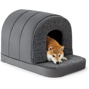 Indoor Dog House - Orthopedic Dog Tent Bed w/Egg-Crate Foam - Pet Bed with Cover Cave - Waterproof Lining - Nonskid Bottom, Ideal for Medium Breeds & Fits 30-Inch Crate - 29"x18" (Charcoal)