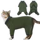 Sticky Cat Clothes Stretchy, Sphynx Hairless Sweater & Pajamas for Cats only, Soft Cat Onesie for Cats After Surgery Female Male & Hair Loss Prevention, Green S
