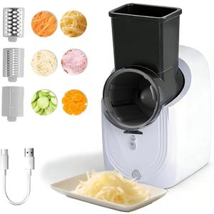 Cordless Electric Vegetable Slicer Chopper & Cheese Grater - Rechargeable Portable Salad Maker, Battery-Powered Electric Food Slicer for Home Kitchen Cucumber Carrots Cabbage