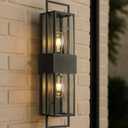 H26 inch 2-Light Large Outdoor Wall Sconce with Dusk to Dawn Sensor Waterproof Matte Black Exterior Wall Light wiht Clear Glass for Porch Garage Entryway House