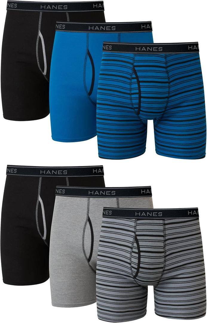 Hanes mens Underwear Boxer Briefs Pack, Cool & Breathable Cotton Moisture-wicking Underwear for Men, No Ride Up (Blue, XXL)