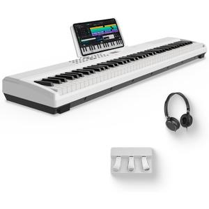 STRICH 88 Keys Weighted Keyboard with Sustain Pedal, Hammer-Action Digital Piano, 2x15W Built-In Speakers, Full-size Electric Piano Keyboard Supports USB-MIDI/Wireless Connect, White, SDP-120