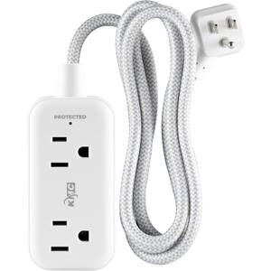 KMC 2-Outlet Mini Surge Protector Power Strip, 1 USB-C & 2 USB-A Ports, 245J Surge Protection, 5ft Braided Cord, 3-Prong Low-Profile Flat Plug, UL/ETL Certified, White