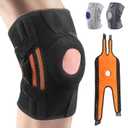 2 x Knee Brace Black for Men Women, Side Double Elastic Supports for Patellar Pad Realign Knee, Maximum Pain Support for Arthritis Pain, Meniscus Tear, Injury Recovery, Exercise Training. Black & Orange