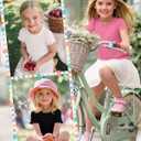 3 Pack Girl's Short Sleeve T-Shirts Cotton Ribbed Back to School Tops Crewneck Kids Puff Lettuce Trim Bow Tees
