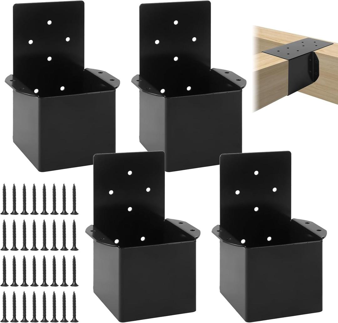 4x4 Pergola Brackets for Wood Post(Actual 3.5"x 3.5"), Rafter Post Bracket Wall Mount Support Connectors for Pergola Deck Railing Gazebos Beam, 4 Pcs